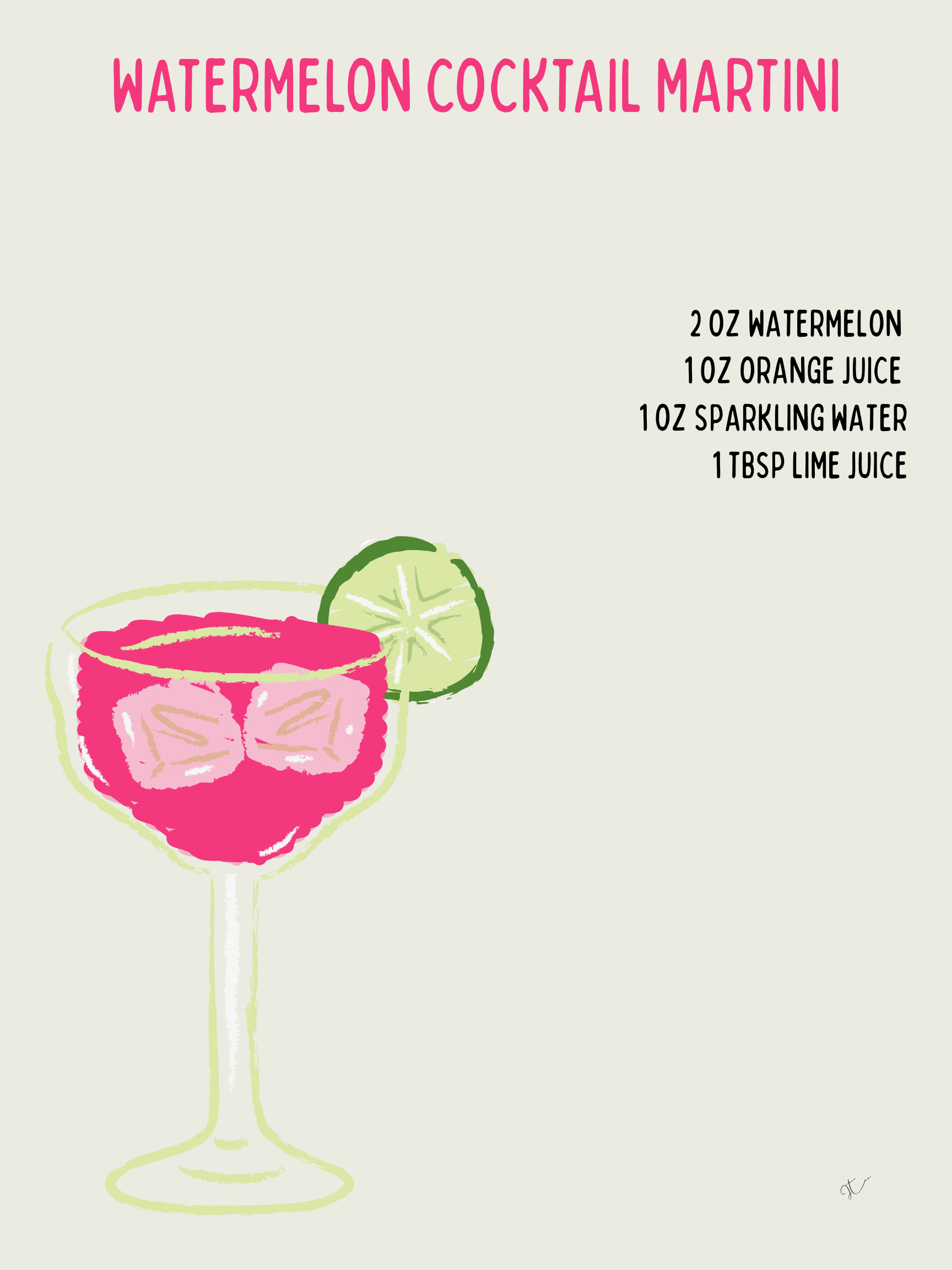 Watermelon Cocktail Martini - Digital Art